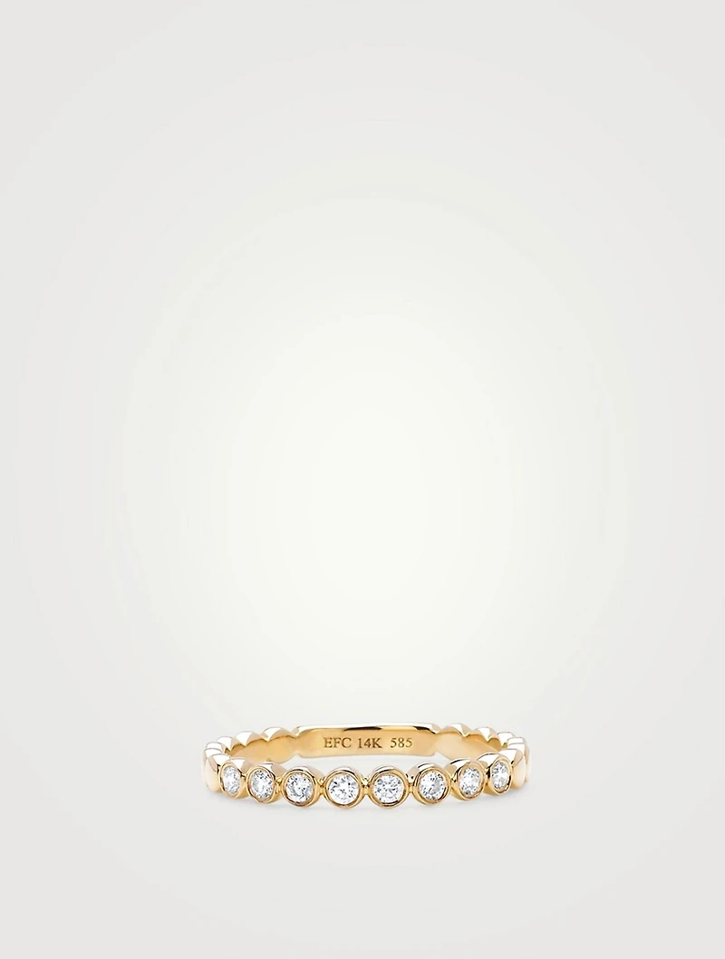14K Gold Bezel Stack Ring With Diamonds