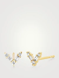 14K Gold Chevron Stud Earrings With Diamonds