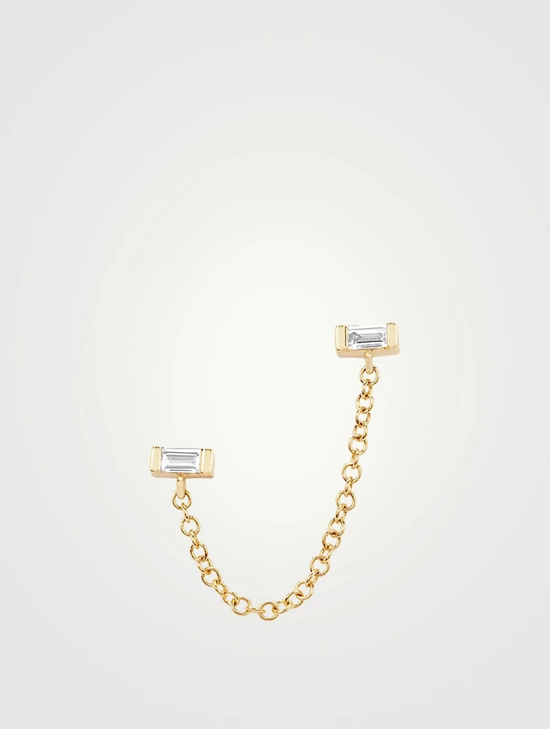14K Gold Chain Double Stud Earring With Diamonds