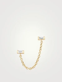 14K Gold Chain Double Stud Earring With Diamonds