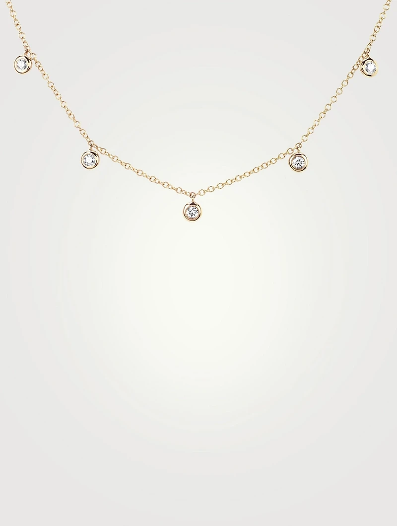 14K Gold Bezel Choker Necklace With Diamonds
