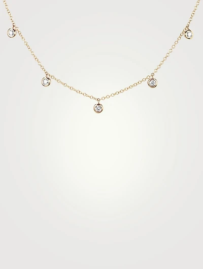 14K Gold Bezel Choker Necklace With Diamonds