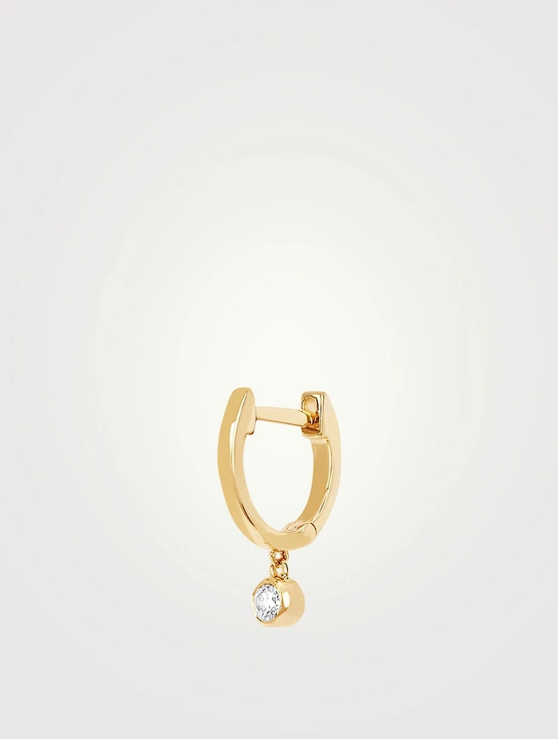 14K Gold Bezel Drop Huggie Hoop Earring With Diamond