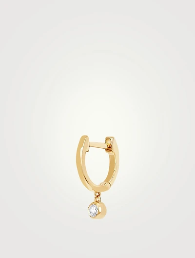 14K Gold Bezel Drop Huggie Hoop Earring With Diamond