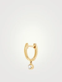 14K Gold Bezel Drop Huggie Hoop Earring With Diamond