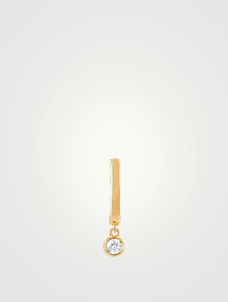 14K Gold Bezel Drop Huggie Hoop Earring With Diamond