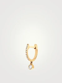 14K Gold Bezel Drop Huggie Hoop Earring With Diamonds