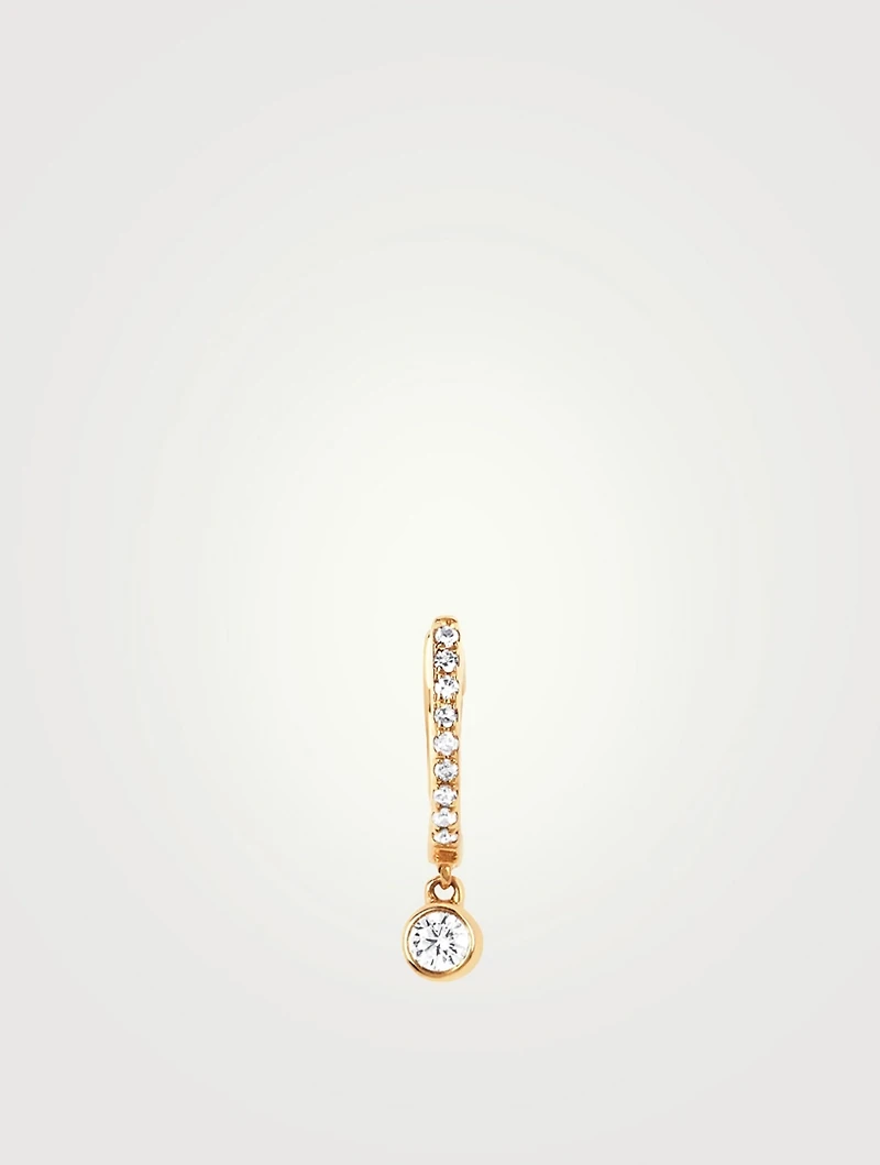 14K Gold Bezel Drop Huggie Hoop Earring With Diamonds