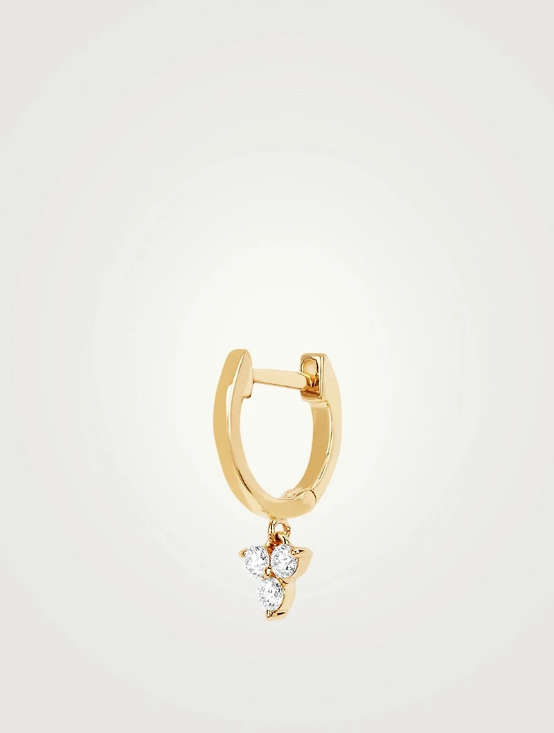 14K Gold Mini Huggie Trio Drop Earring With Diamonds