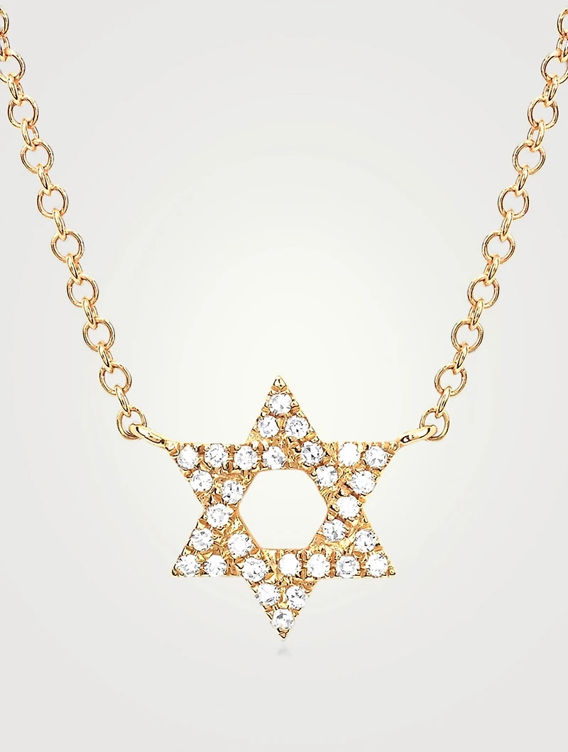 14K Gold Star Of David Necklace With Diamonds