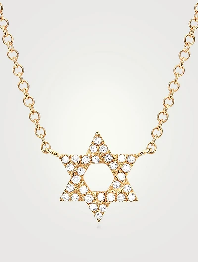 14K Gold Star Of David Necklace With Diamonds