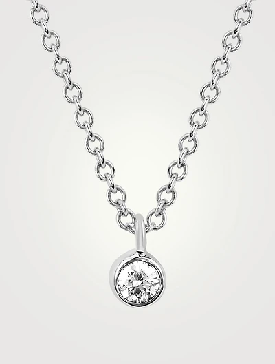 14K White Gold Bezel Chain Necklace With Diamond