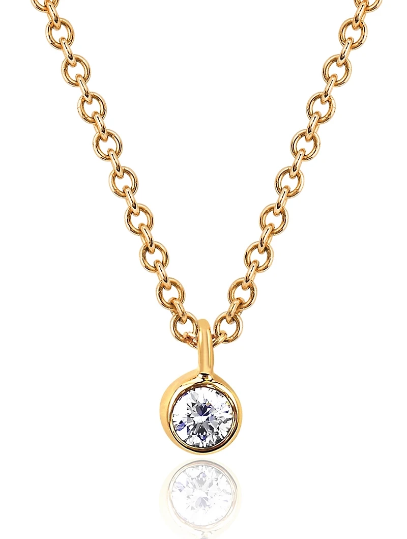 14K Gold Bezel Chain Necklace With Diamond