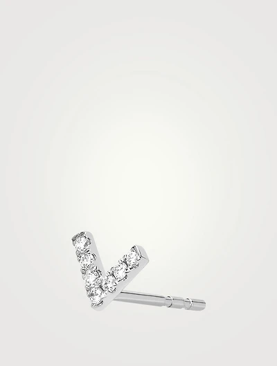 14K Gold Chevron Stud Earring With Diamonds