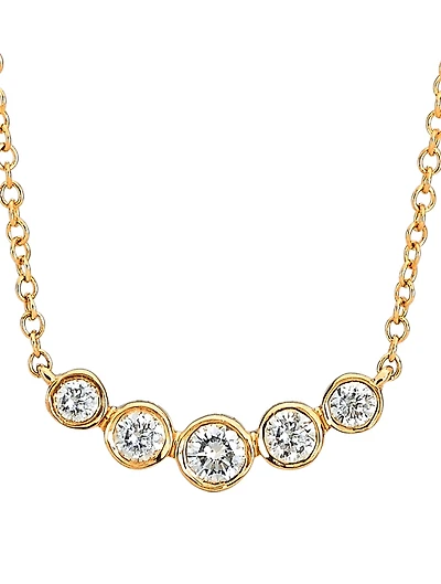 14K Gold Multi Bezel Crescent Necklace With Diamonds