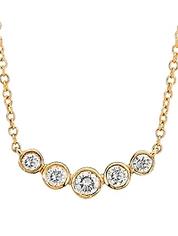14K Gold Multi Bezel Crescent Necklace With Diamonds