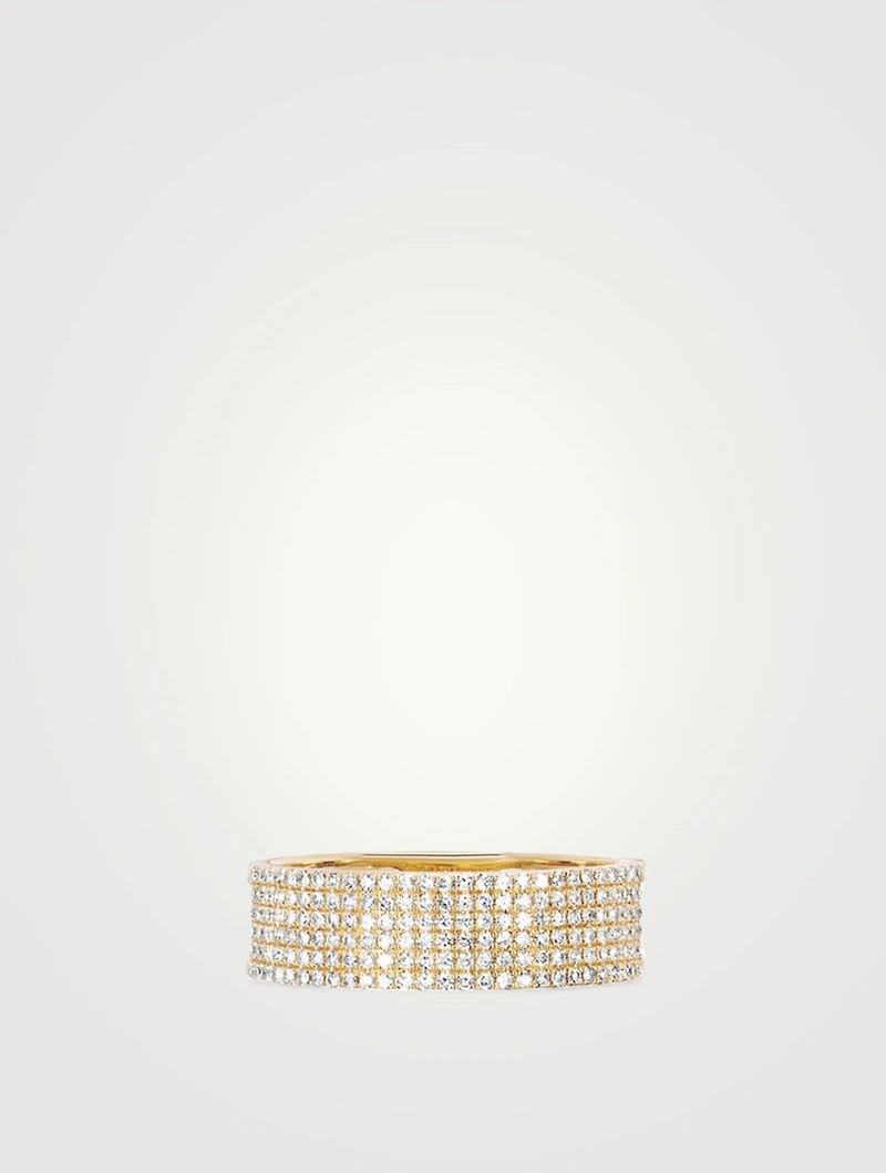 14K Gold Cigar Band Ring With Diamonds