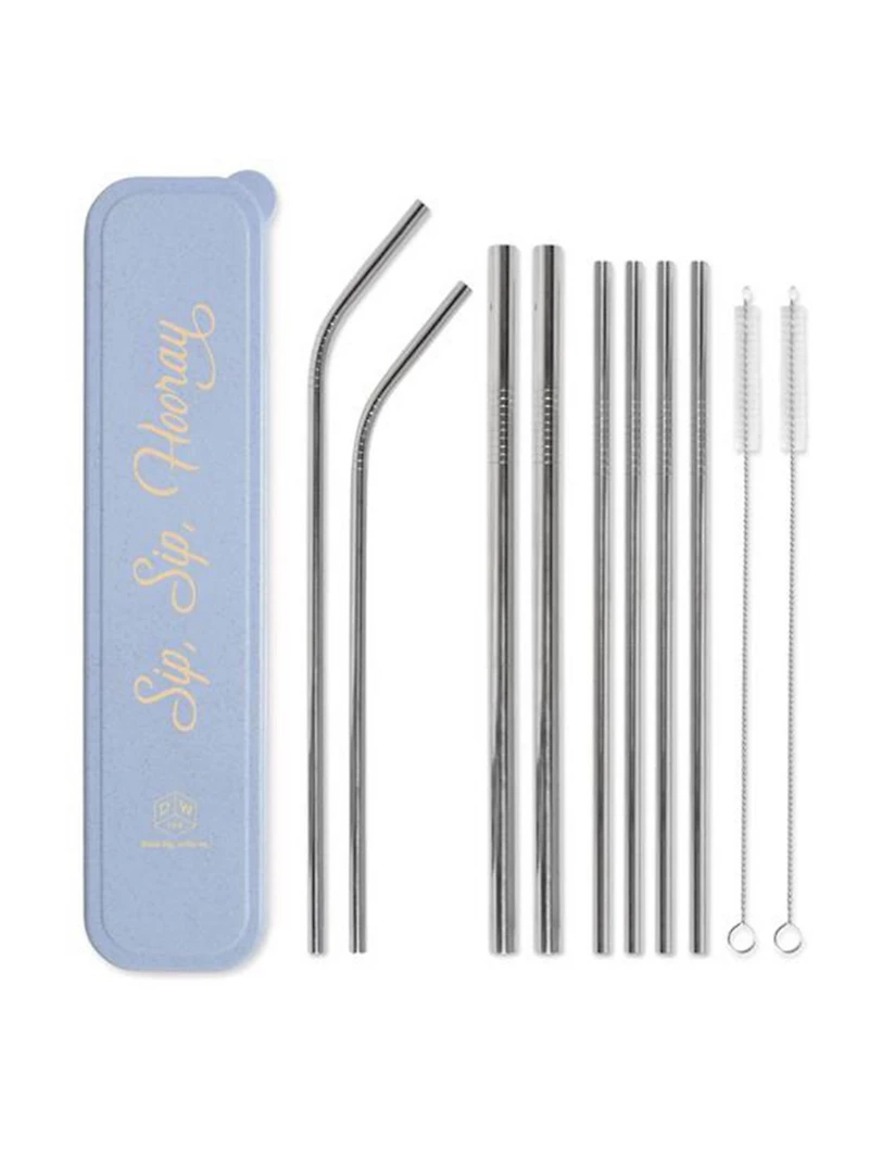 "Sip, Sip, Hooray" Stainless Steel Straw Set