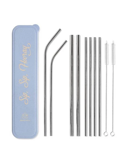 "Sip, Sip, Hooray" Stainless Steel Straw Set