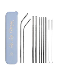"Sip, Sip, Hooray" Stainless Steel Straw Set