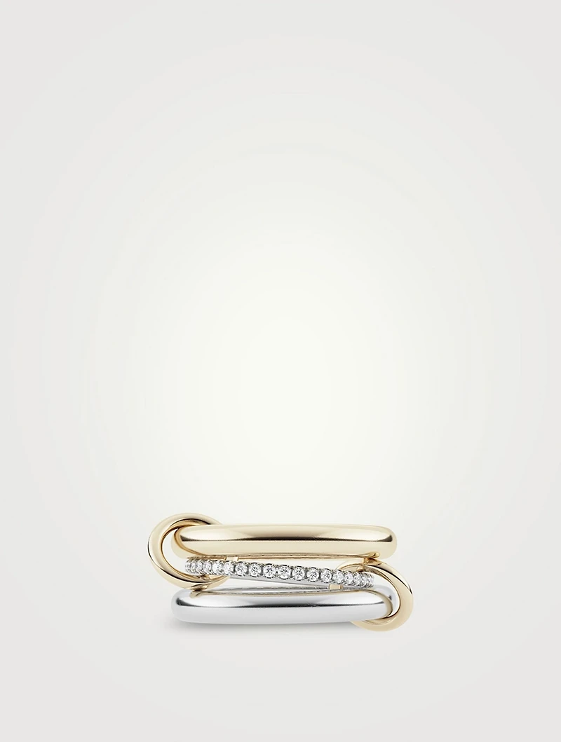 Libra SP Sterling Silver And 18K Gold Stacked Ring With Diamonds