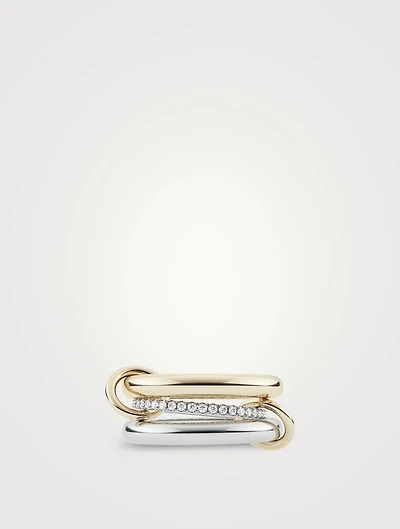 Libra SP Sterling Silver And 18K Gold Stacked Ring With Diamonds