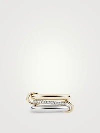 Libra SP Sterling Silver And 18K Gold Stacked Ring With Diamonds