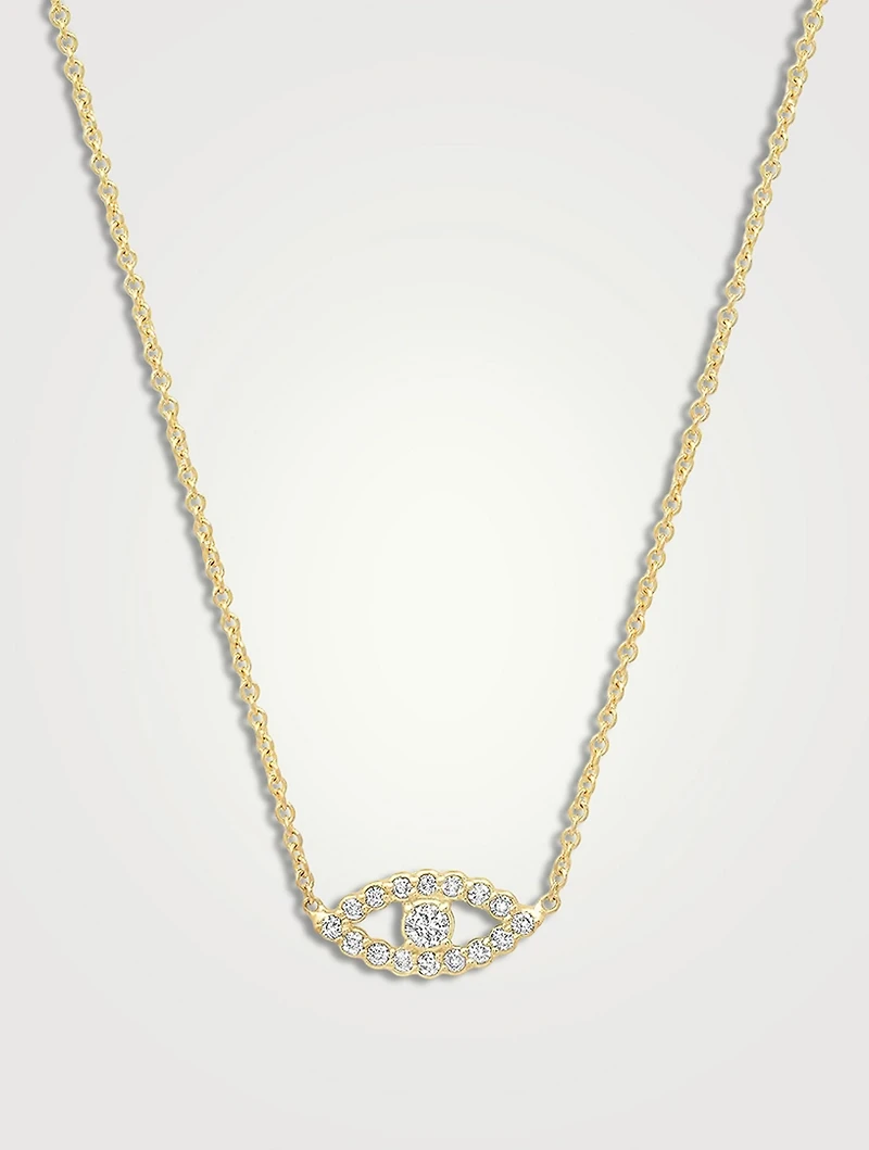 Mini 18K Gold Open Evil Eye Necklace With Diamonds