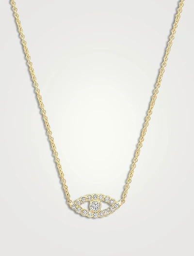 Mini 18K Gold Open Evil Eye Necklace With Diamonds