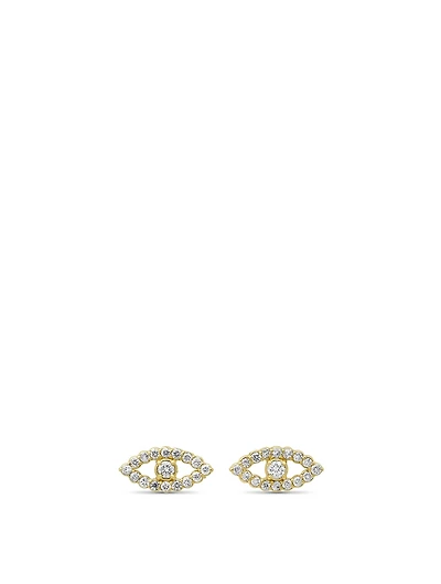 Mini 18K Gold Open Evil Eye Stud Earrings With Diamonds