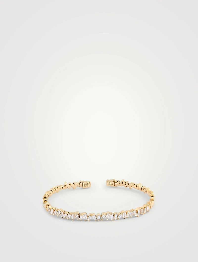 Fireworks 18K Gold Flexible Bangle Cuff Bracelet With Diamonds