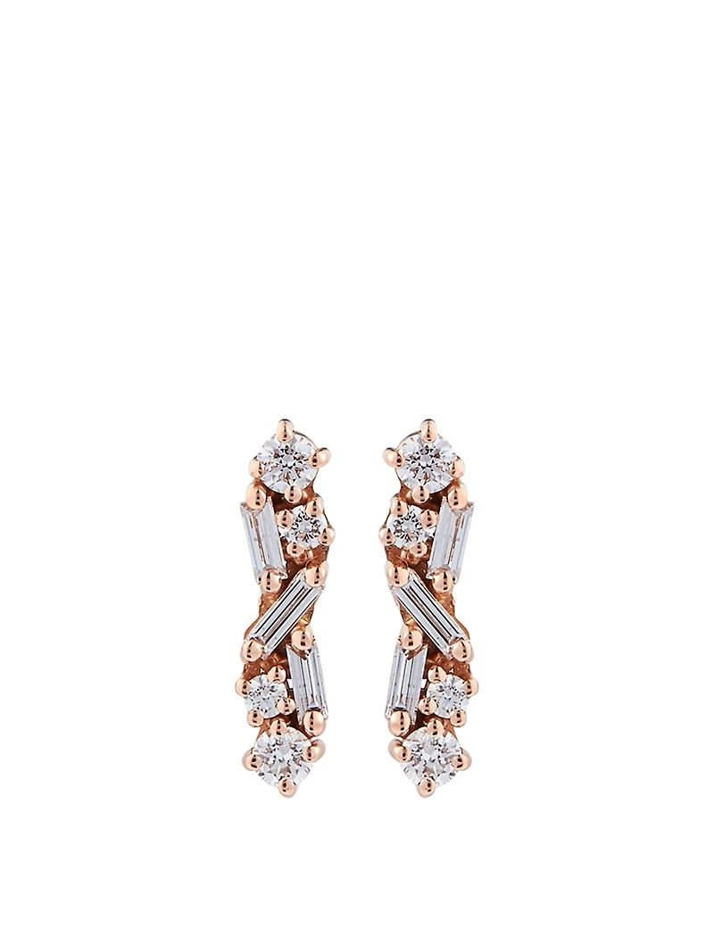 Fireworks 18K Rose Gold Stick Stud Earrings With Diamonds