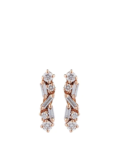 Fireworks 18K Rose Gold Stick Stud Earrings With Diamonds