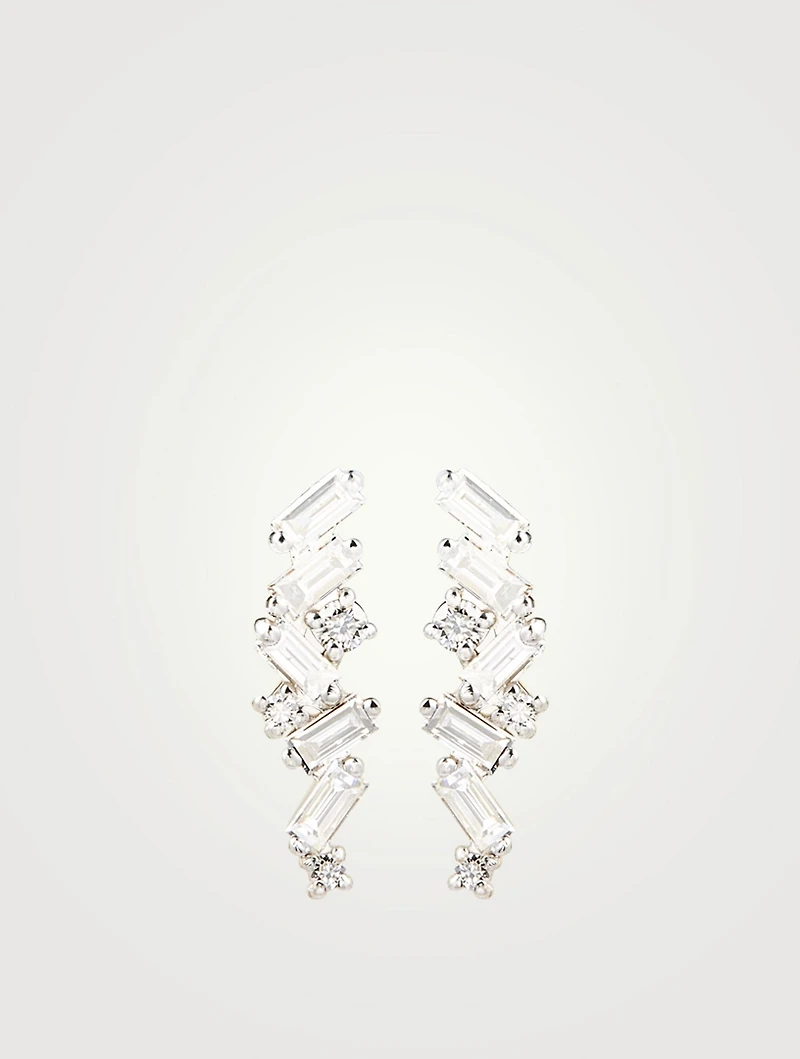 Fireworks 18K White Gold Cluster Earrings With Diamonds