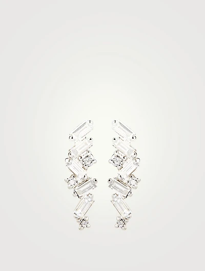 Fireworks 18K White Gold Cluster Earrings With Diamonds