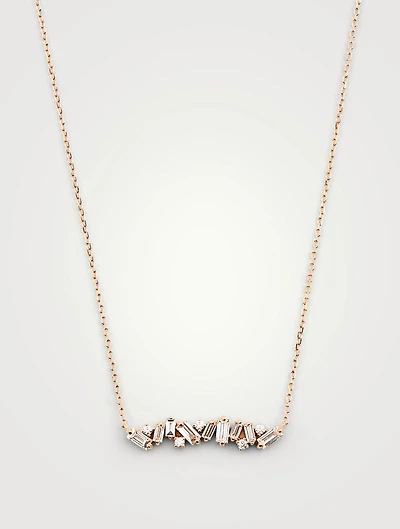 Fireworks 18K Rose Gold Bar Necklace With Diamonds