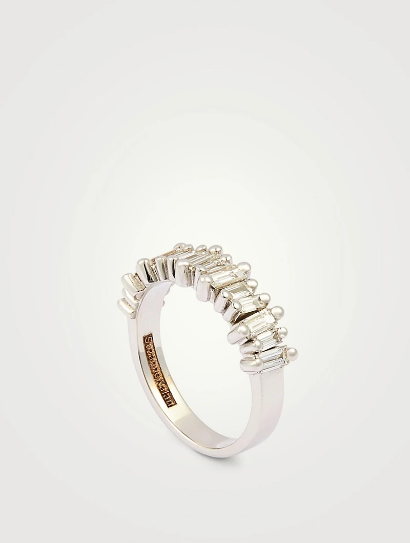 New Classic Fireworks 18K White Gold Half Eternity Band With Diamonds