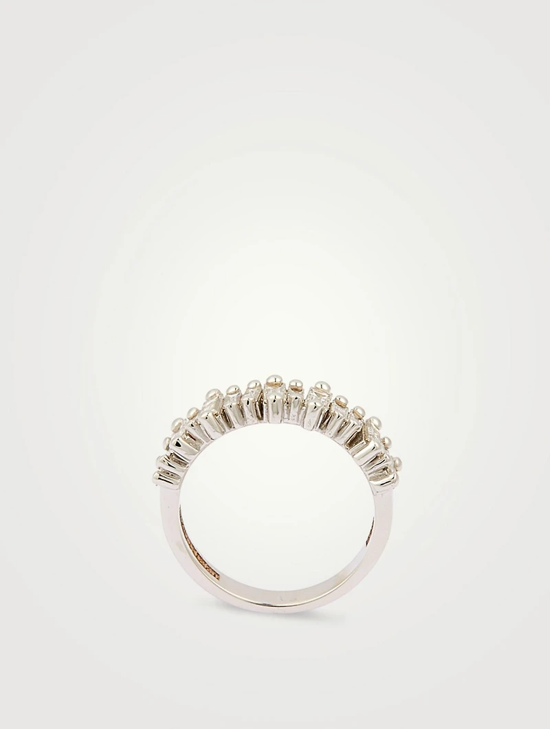 New Classic Fireworks 18K White Gold Half Eternity Band With Diamonds
