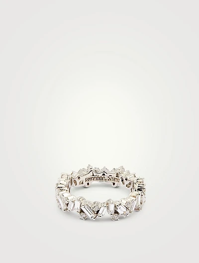 New Classic Fireworks 18K White Gold Mix Eternity Band With Diamonds