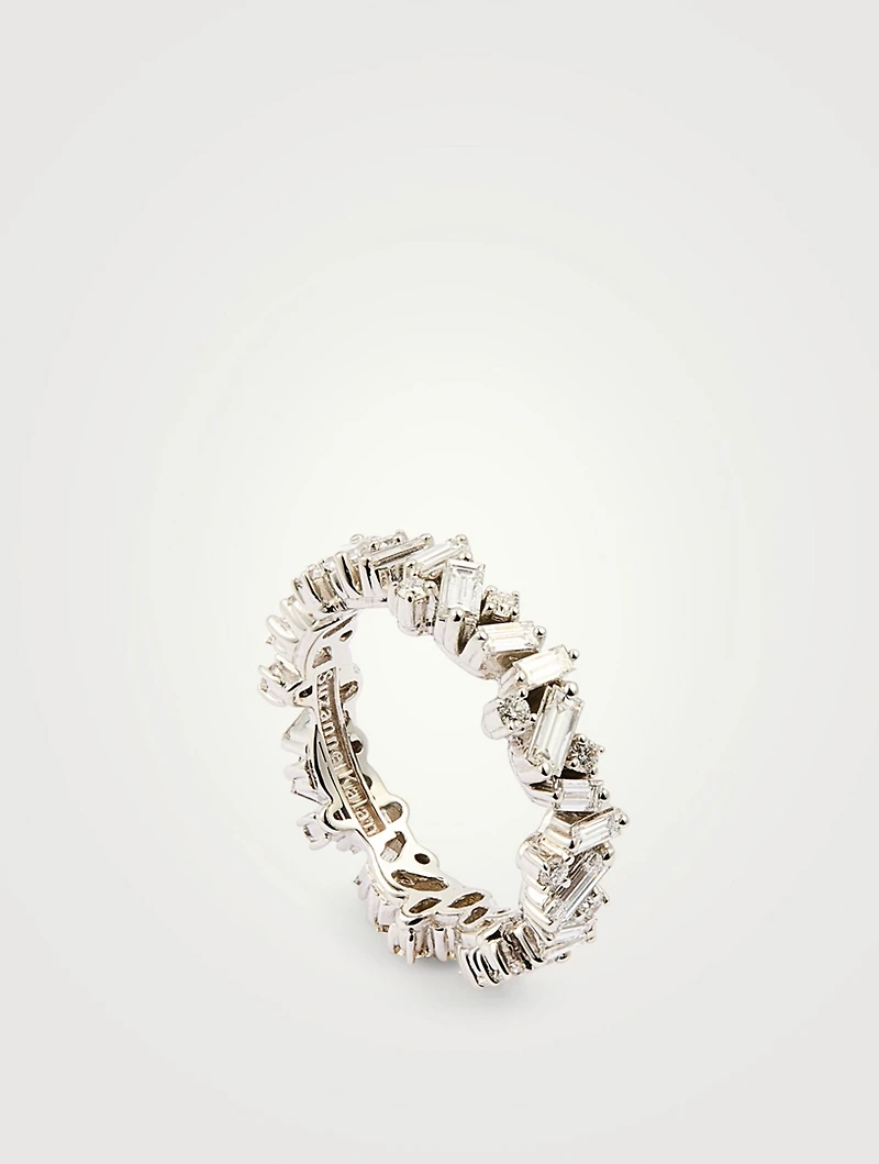 New Classic Fireworks 18K White Gold Mix Eternity Band With Diamonds