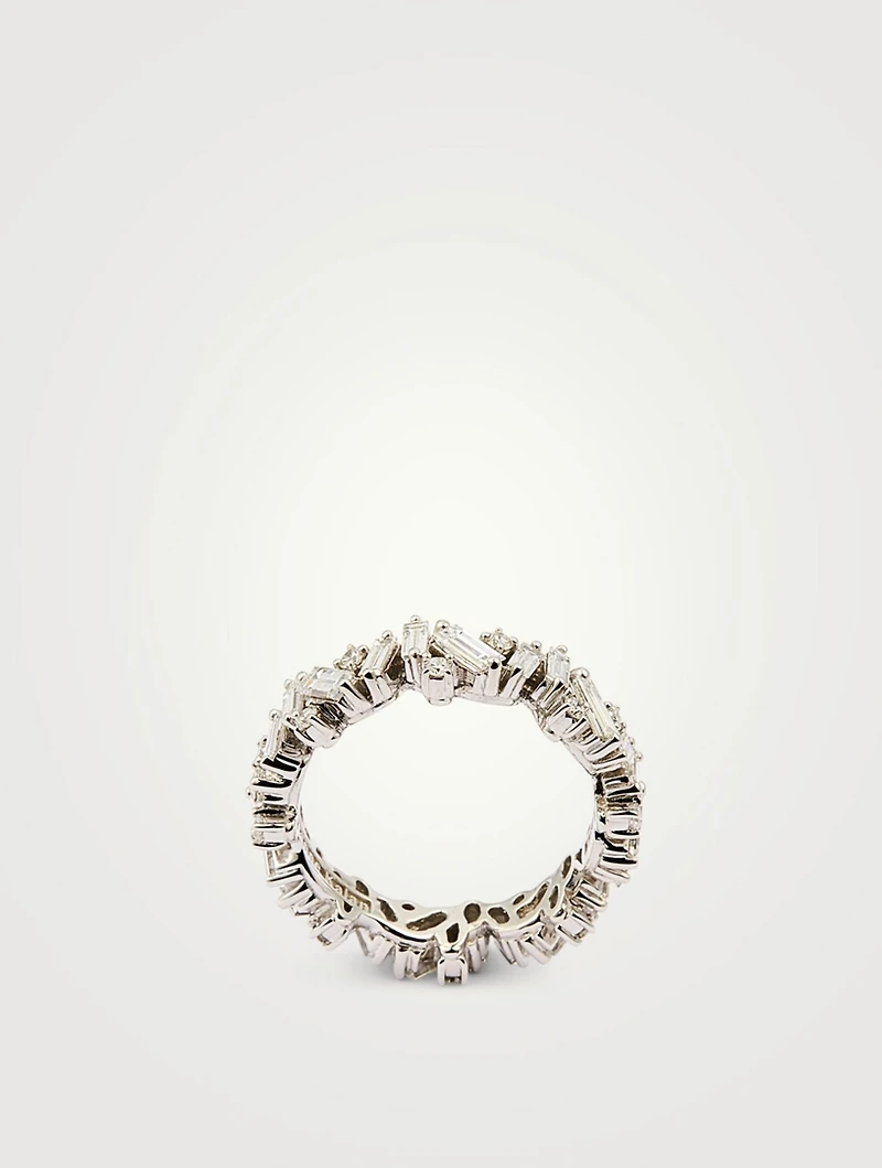 New Classic Fireworks 18K White Gold Mix Eternity Band With Diamonds