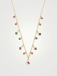 Rainbow Fireworks 18K Gold Dangling Cascade Necklace With Sapphire And Diamonds
