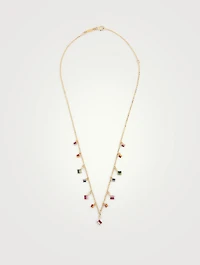 Rainbow Fireworks 18K Gold Dangling Cascade Necklace With Sapphire And Diamonds