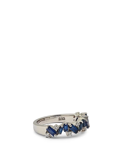 Fireworks 18K White Gold Bliss Half Eternity Band With Blue Sapphire And Diamonds