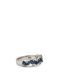 Fireworks 18K White Gold Bliss Half Eternity Band With Blue Sapphire And Diamonds