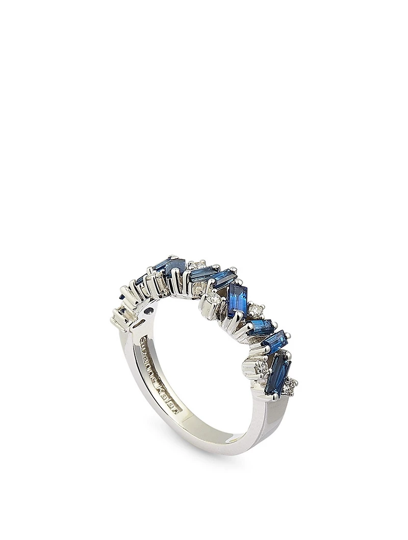 Fireworks 18K White Gold Bliss Half Eternity Band With Blue Sapphire And Diamonds