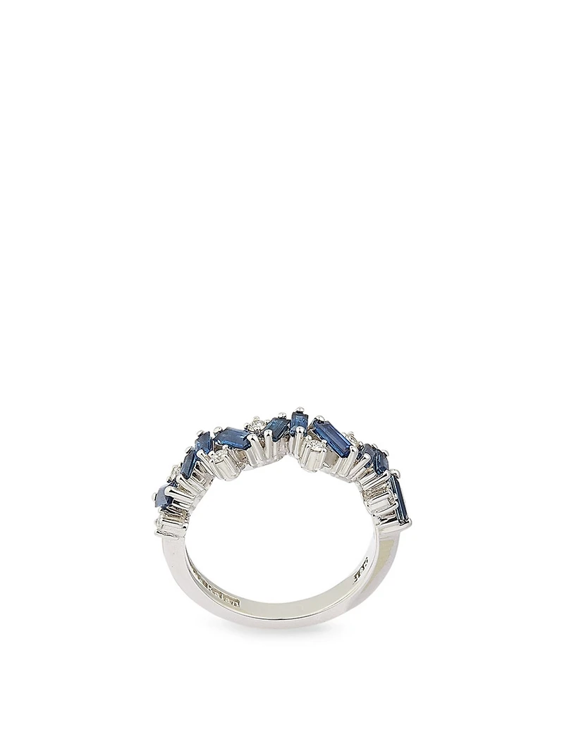 Fireworks 18K White Gold Bliss Half Eternity Band With Blue Sapphire And Diamonds