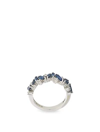 Fireworks 18K White Gold Bliss Half Eternity Band With Blue Sapphire And Diamonds