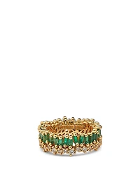 Fireworks 18K Gold Diamond Eternity Band With Emeralds And Diamonds