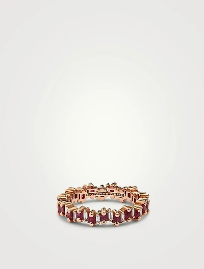 Fireworks 18K Rose Gold Thin Eternity Band With Ruby And Diamonds